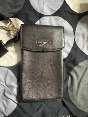 kate spade Black Saffiano Crossbody Phone Pouch with Gold Chain